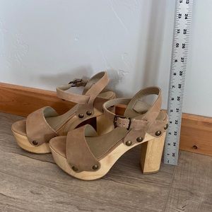 Wooden-soled five inch heels